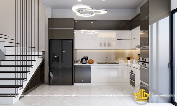 Tủ bếp phủ acrylic bóng gương