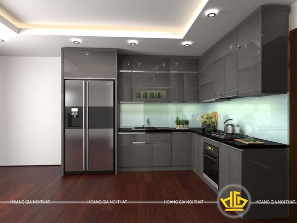 Tủ bếp acrylic cao cấp màu xám