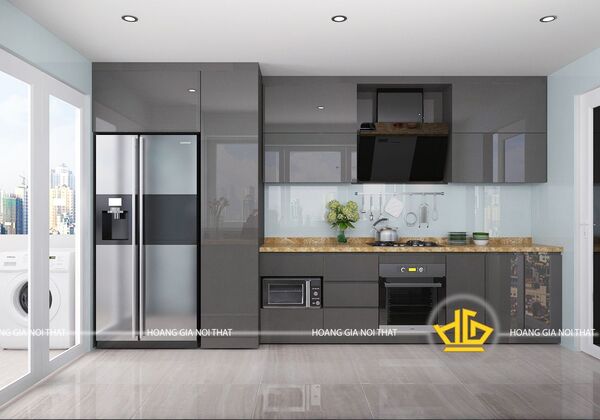 Tủ bếp nhựa acrylic với gam màu đen