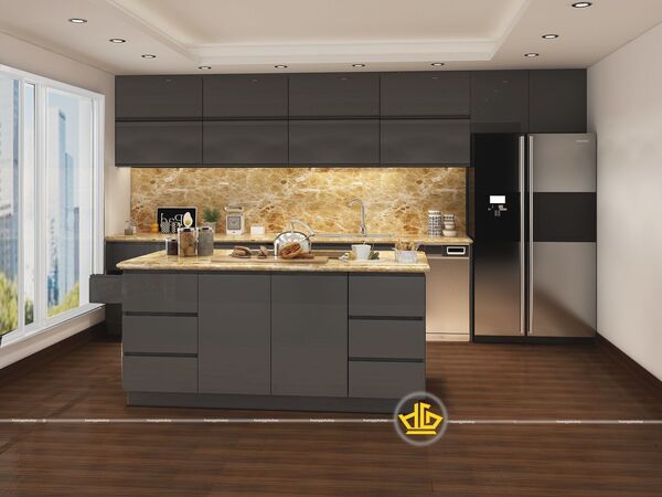 Tủ bếp gỗ công nghiệp acrylic hiện đại