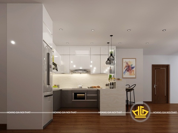 Tủ bếp acrylic gam màu trắng tinh tế, sang trọng