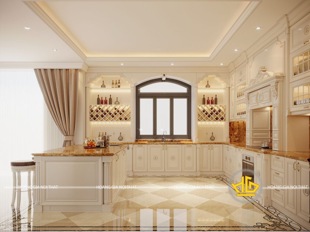 Tủ bếp tân cổ điển chị Thư Vinhomes