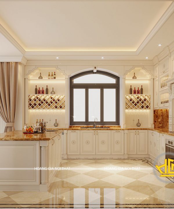 Tủ bếp tân cổ điển chị Thư Vinhomes