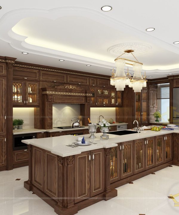Tủ Bếp Gỗ Gõ nhà anh Đạt Vạn Phúc Ba Đình Hà Nội