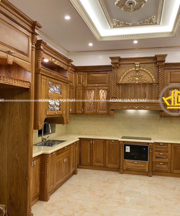 Tủ Bếp Gỗ Gõ nhà chú Dũng Hà Tĩnh