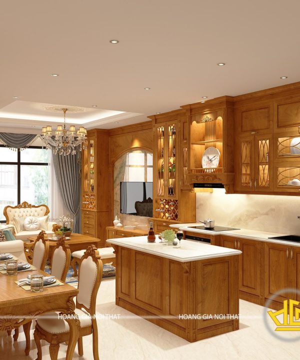 Tủ Bếp Gỗ Gõ nhà cô Hoa Quảng Ninh