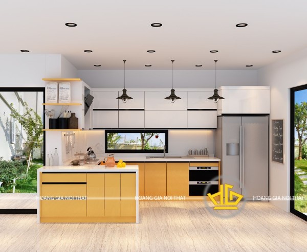 Tủ bếp sử dụng bảng màu acrylic tông sáng