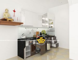 Tủ bếp thông minh có kích thước nhỏ, gọn với đầy đủ phụ kiện, thiết bị