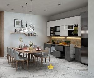 Tủ bếp gỗ óc chó tự nhiên