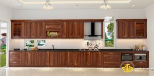 Tủ bếp chữ I dài 4m cỡ lớn bằng gỗ Lát