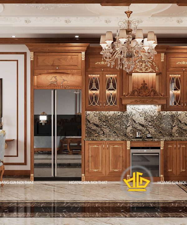 Tủ bếp gỗ gõ đỏ tân cổ điển