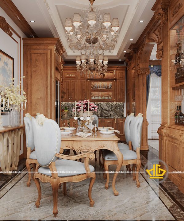 Tủ bếp gỗ gõ đỏ tân cổ điển