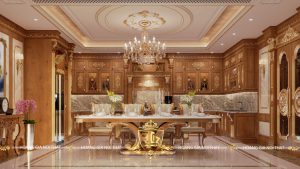 Tủ bếp gỗ gõ đỏ tân cổ điển