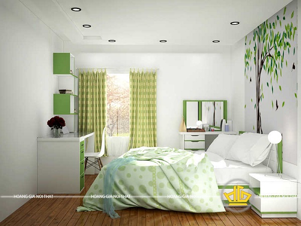 Mẫu thiết kế phòng ngủ hiện đại 12m2 gam màu xanh