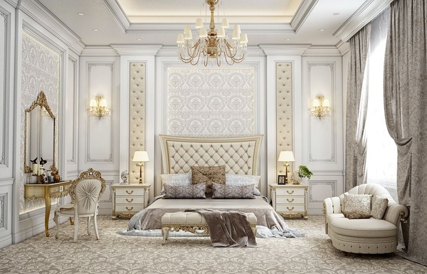  Thiết kế nội thất phòng ngủ tân cổ điển với giấy dán tường