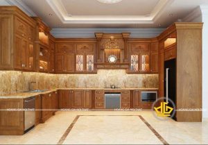 Tủ bếp gỗ gõ nhà bác Thanh ở Sài Gòn