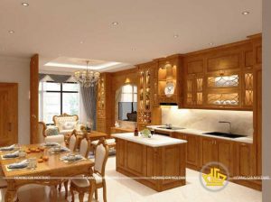 Tủ bếp gỗ gõ đỏ tân cổ điển