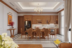 Mẫu tủ bếp gỗ tân cổ điển