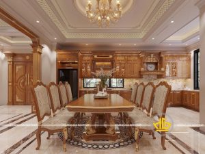 Tủ bếp gỗ gõ đỏ tân cổ điển