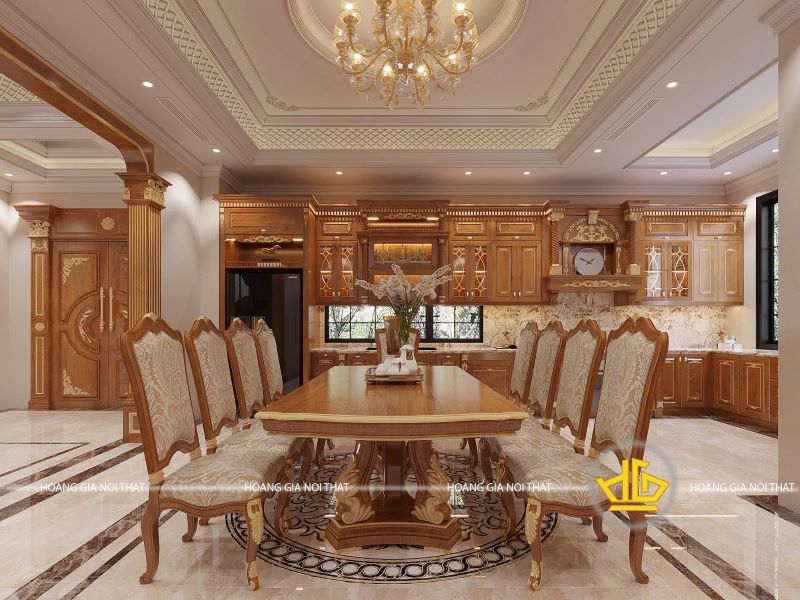 Tủ bếp gỗ gõ đỏ tân cổ điển