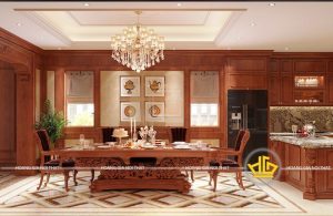 Tủ bếp gỗ gõ đỏ tân cổ điển