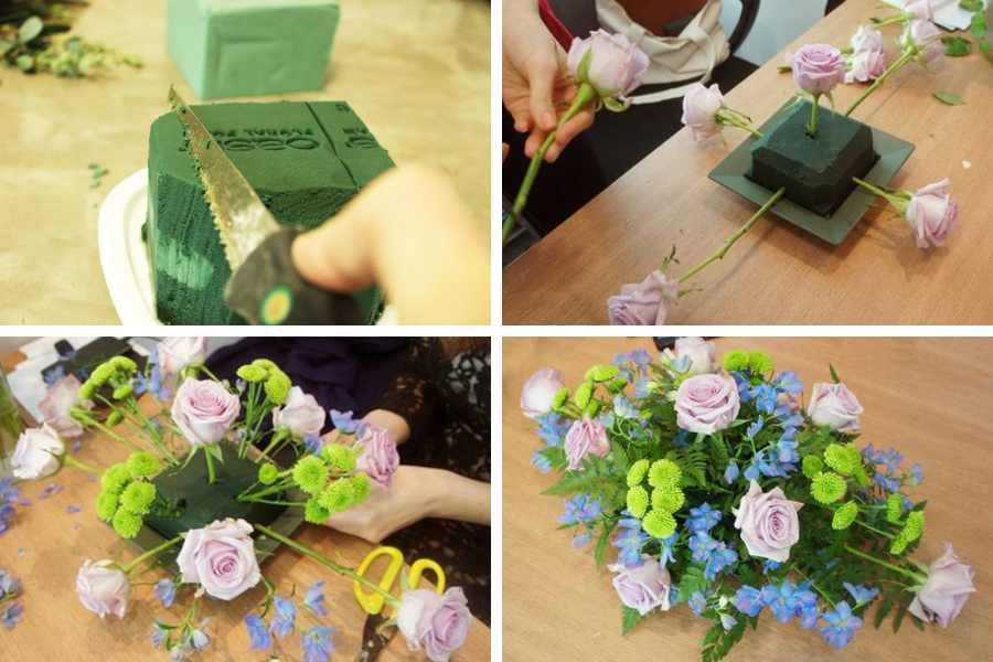 Cách cắm hoa hồng bằng mút xốp