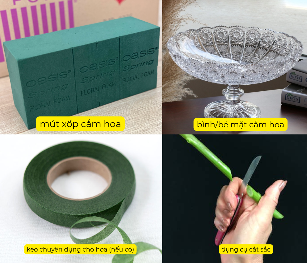 cách cắm hoa hồng bằng mút xốp