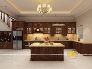 Tủ bếp gỗ óc chó tự nhiên