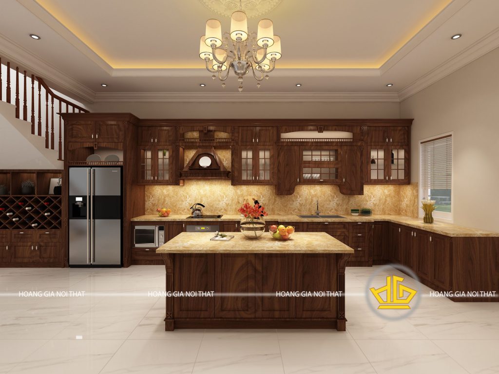Tủ bếp gỗ óc chó tự nhiên