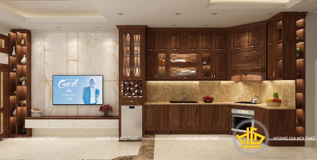 tủ bếp gỗ óc chó đẹp